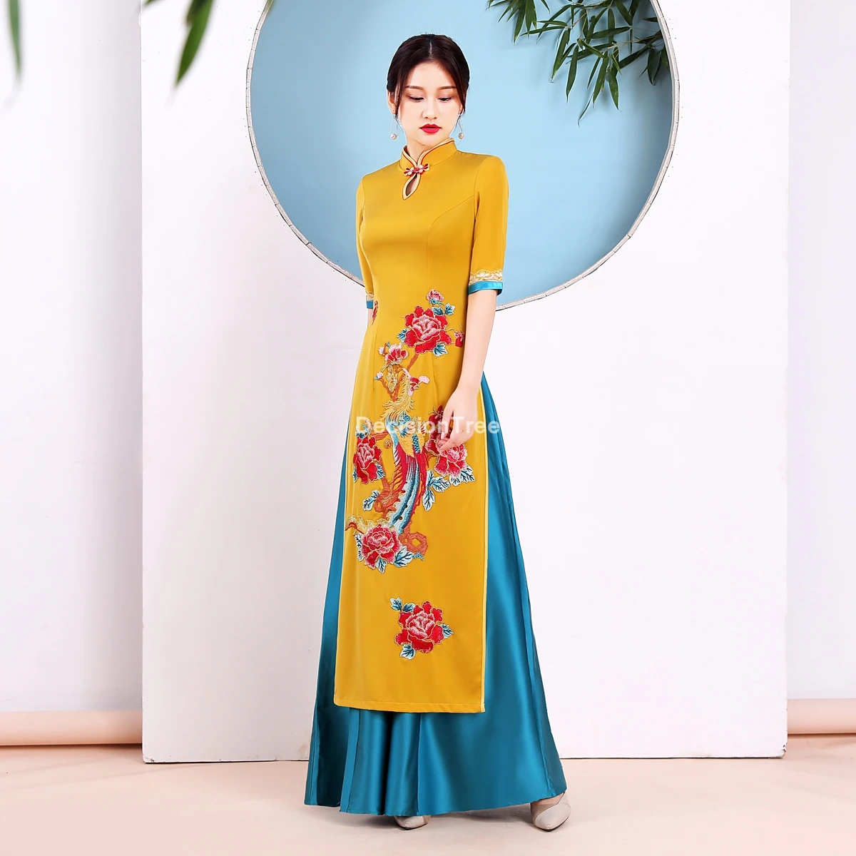 

2023 традиционное вьетнамское китайское платье qipao dai, женское платье Ципао с цветочной вышивкой, платье Ципао в этническом стиле, платье aodai