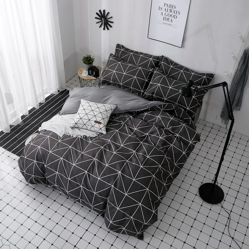 Jeefttby домашний текстиль Черная решетка геометрический узор комплекты