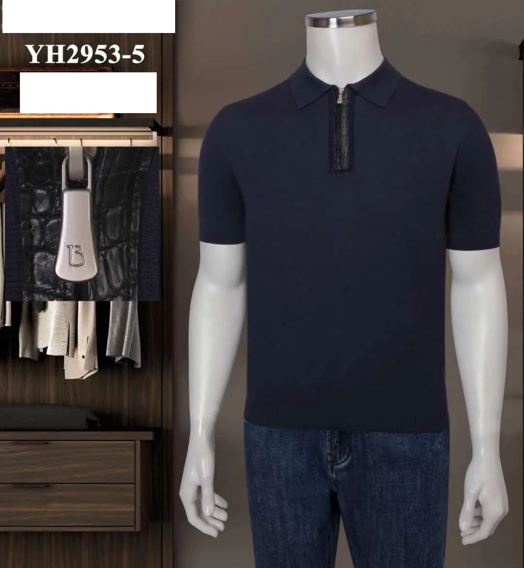 

Billionaire polo shirt cotton men Zippered crocodile leather 2021 New short sleeve new thin pattern Breathable big size M-4XL