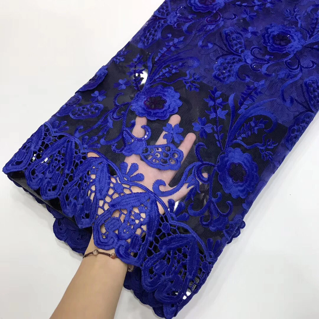 

African Sequence Lace Fabric 2019 High Quality Nigerian French Net Lace Fabrics Embroidery With Sequins For Dress