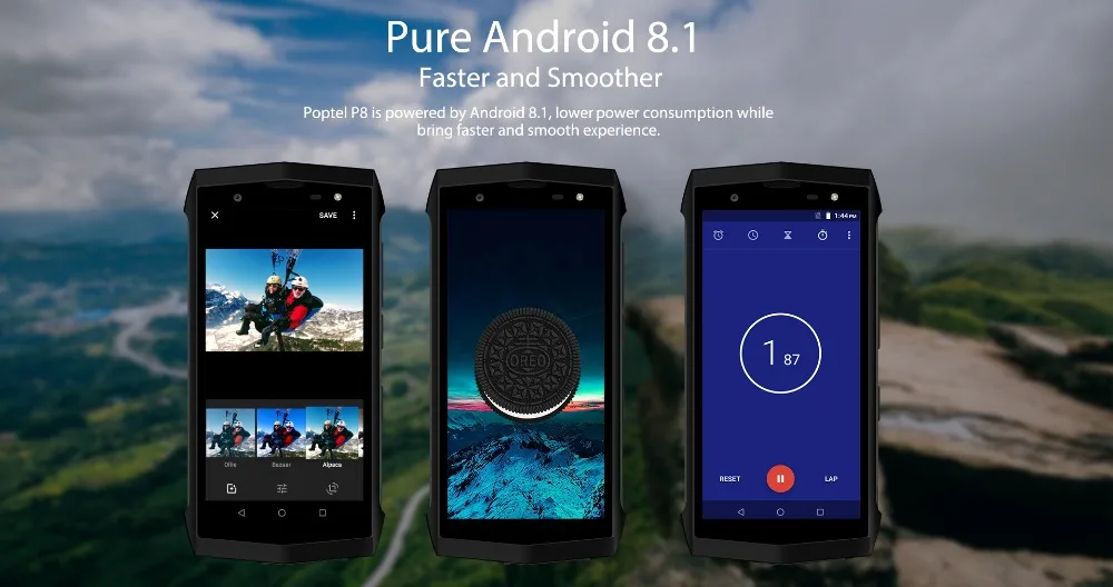 Poptel P8 5," IP68 водонепроницаемый смартфон Android 8,1 четырехъядерный мобильный телефон 2 Гб+ 16 Гб лицевая NFC 4G LTE мобильный телефон экономичный