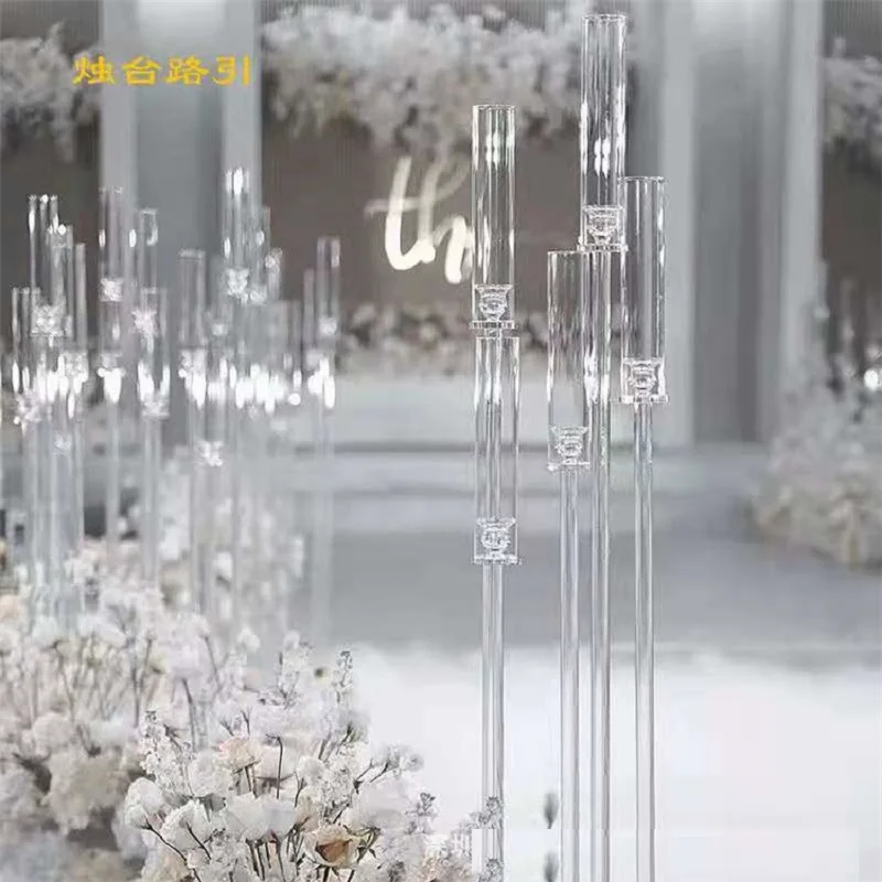 

2pcs 5pcs10pcs 118cm tall Clear Candle Holders wedding centerpiece crystal 5 arms candelabra for party and mariage decoration