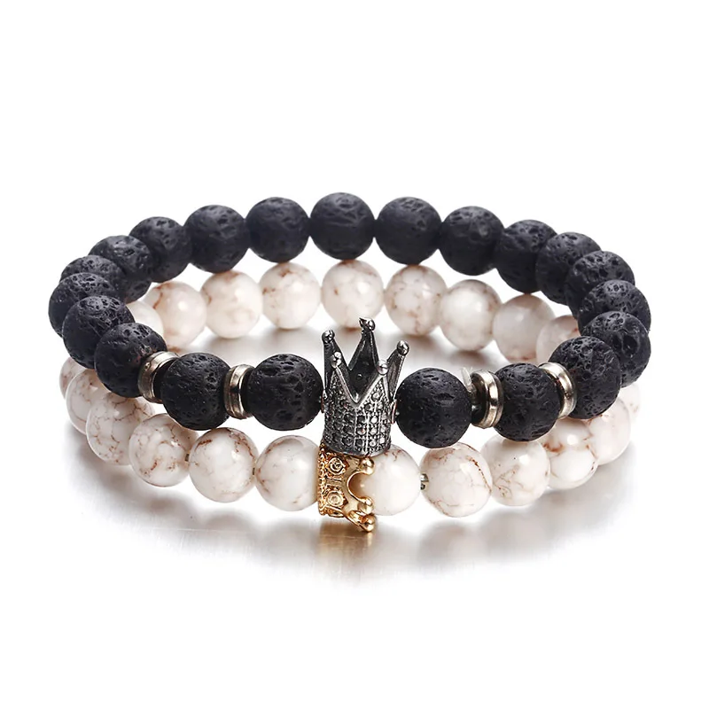 

European and American Fashion Inlaid Zircon Crown Bracelet Energy Volcanic Stone Acrylic Men and Women Bracelet Jewelry Gift