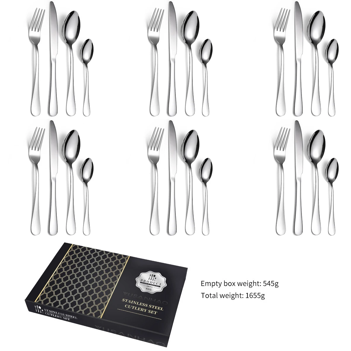 Набор посуды из 4 предметов вилка ложка нож нержавеющей стали с цветным лазерным