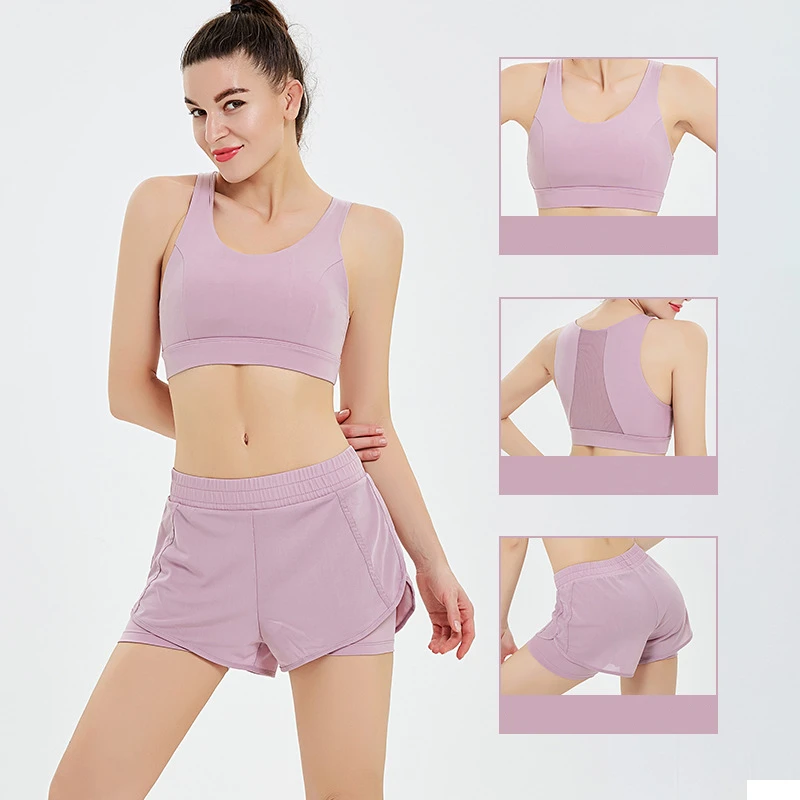 

Новый стиль, одежда для йоги, Женский двухслойный сетчатый спортивный жилет, шорты, костюм, теннисная быстросохнущая одежда для фитнеса