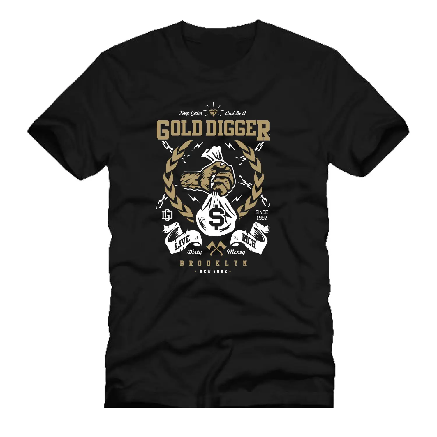 Мужская футболка с золотым копателем богатыми деньгами драком пародией dtg крутая