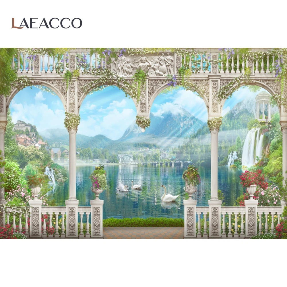 Винтажные фоны для фотосъемки с изображением арочной двери весенней лозы лебедя