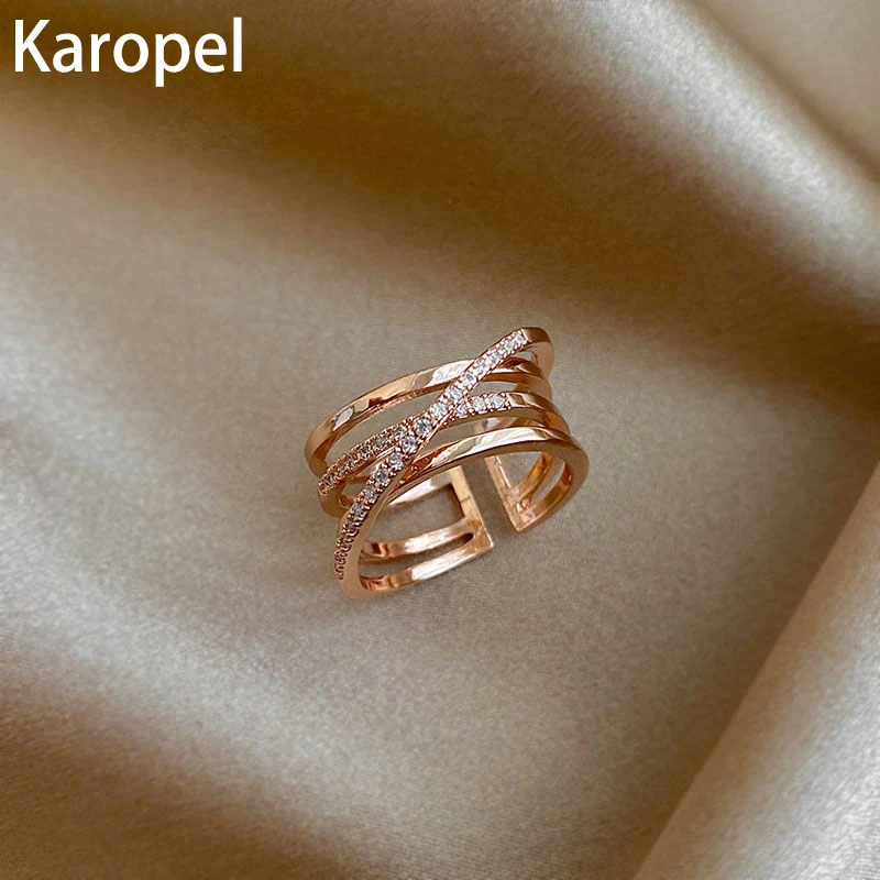 

Karopel Gothic Three-Layer Rose Gold Opening Rings for Woman New Korean Fashion Jewelry Wedding Party Girl Temperament Ring Set
