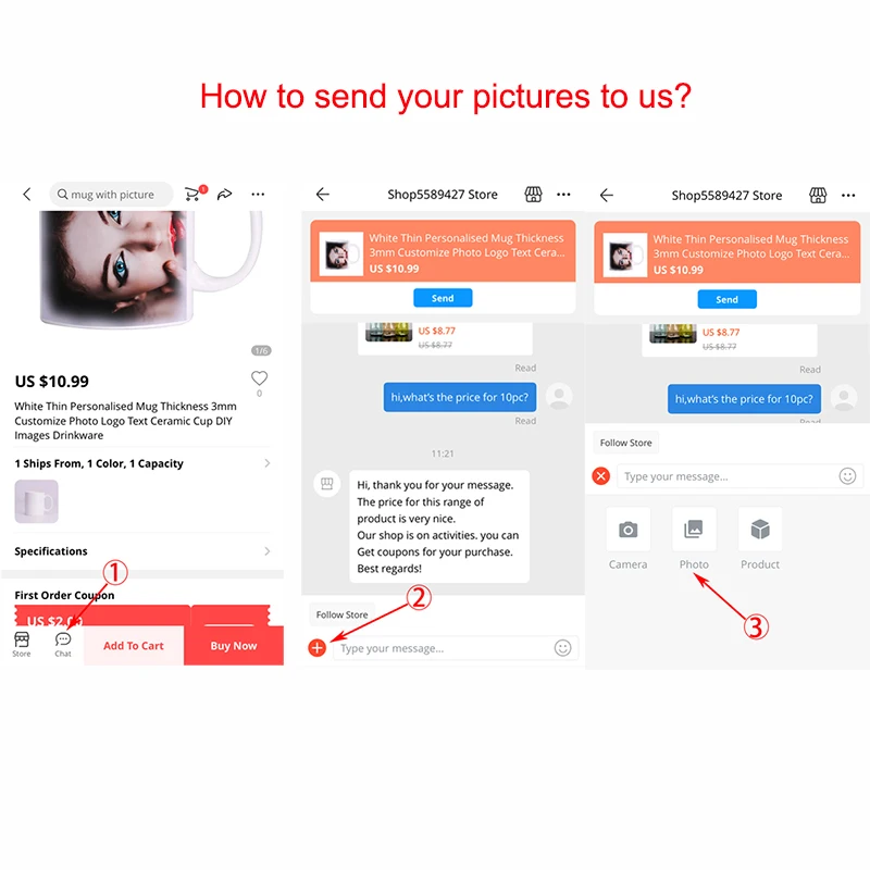 

Gold Handle Mug Customize Photo Logo Text Personalised Ceramic Cup DIY Images Holiday Birthday Gift