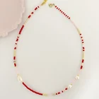 Богемное ожерелье ручной работы из бисера, Пресноводный Жемчуг, красные, розовые, золотые бусины, смешанные и подходящие друг регулируемые