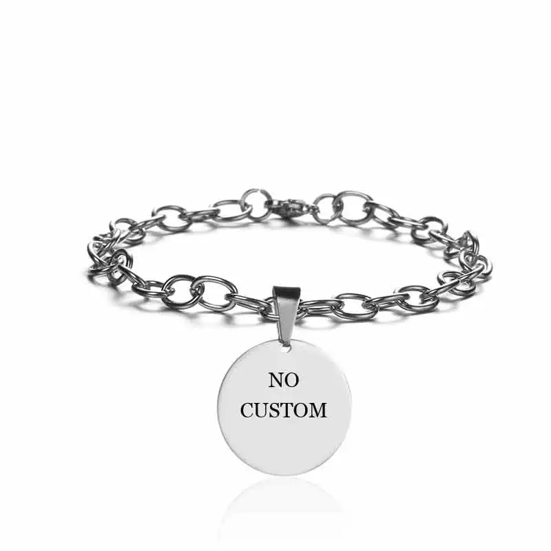 Round Silver Браслет на заказ с выгравированным именем и датой Pulseira, нержавеющая сталь, персонализированная табличка, фото, браслет для женщин, ID, лучший друг, подарок - Окраска металла: Round Silver