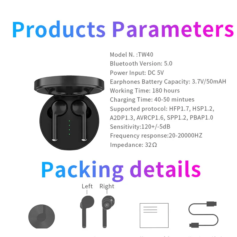 Tw40 наушники вкладыши Tws беспроводные с Bluetooth сенсорные со сканером отпечатков