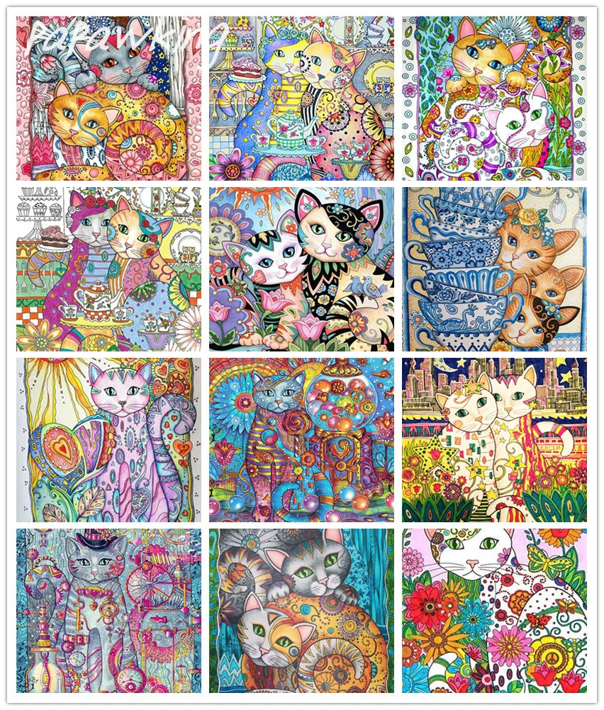 

Diy Abstract Painted Flower Cat Diamond Painting Full Diamond Cross Stitch Kit Art Rhinestone Embroidery Home Wall Decoration