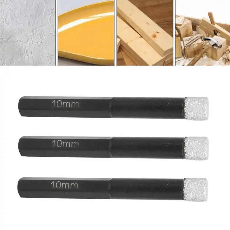

3Pcs Brazed Dry Drill Bit Black 10mm Hex Shank Diamond Hole Saw Cutter for Electric hand drill Bench drill