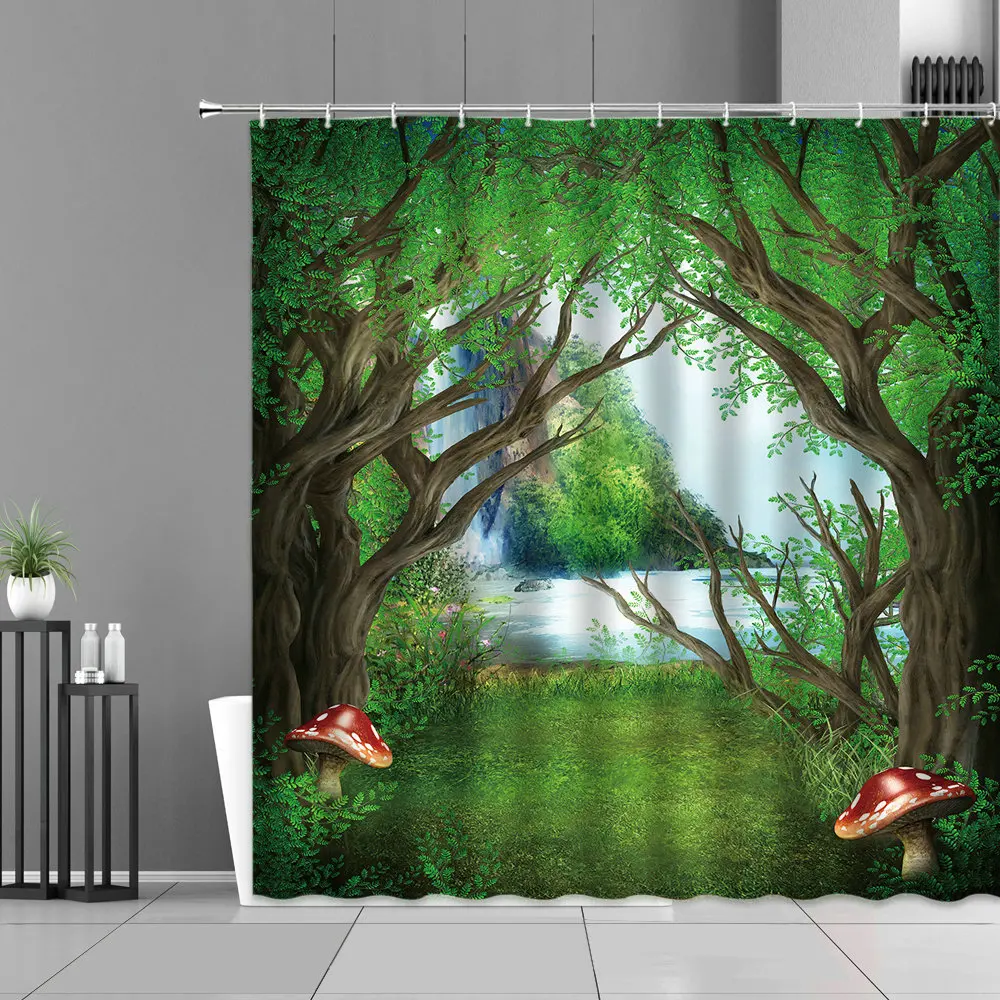 3d-занавеска для душа сказочный лес занавеска с зелеными растениями цветами