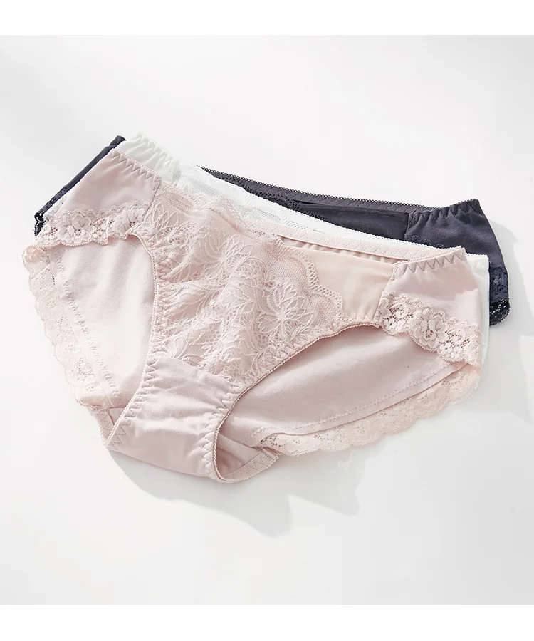 3pcs/lot Seamless low waist japanese hipster panties for women sexy lace underwear cotton briefs XXL plus size interior knickers