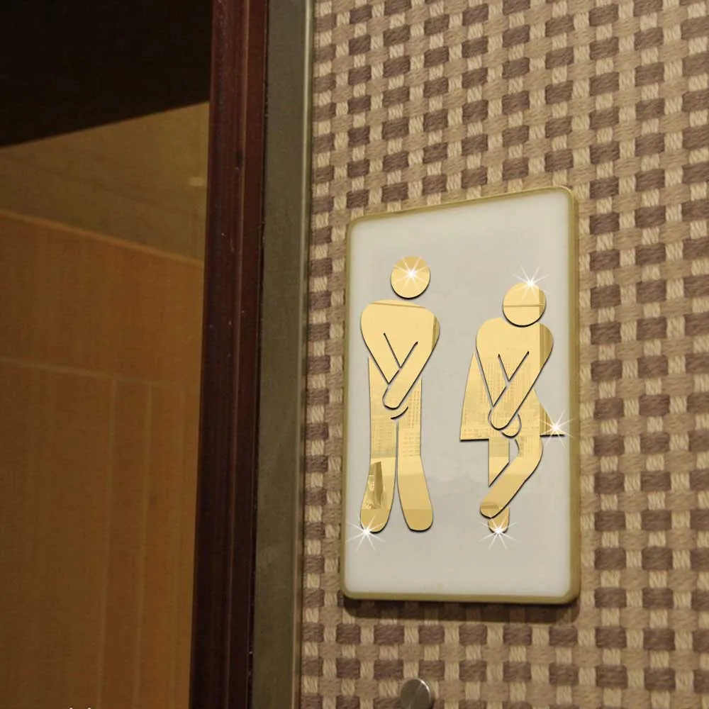 

Cute Washroom WC Toilet sign Removable 3D mirrors Wall Stickers Family DIY wall decal Bathroom Decor Mirror Sticker Home Decor