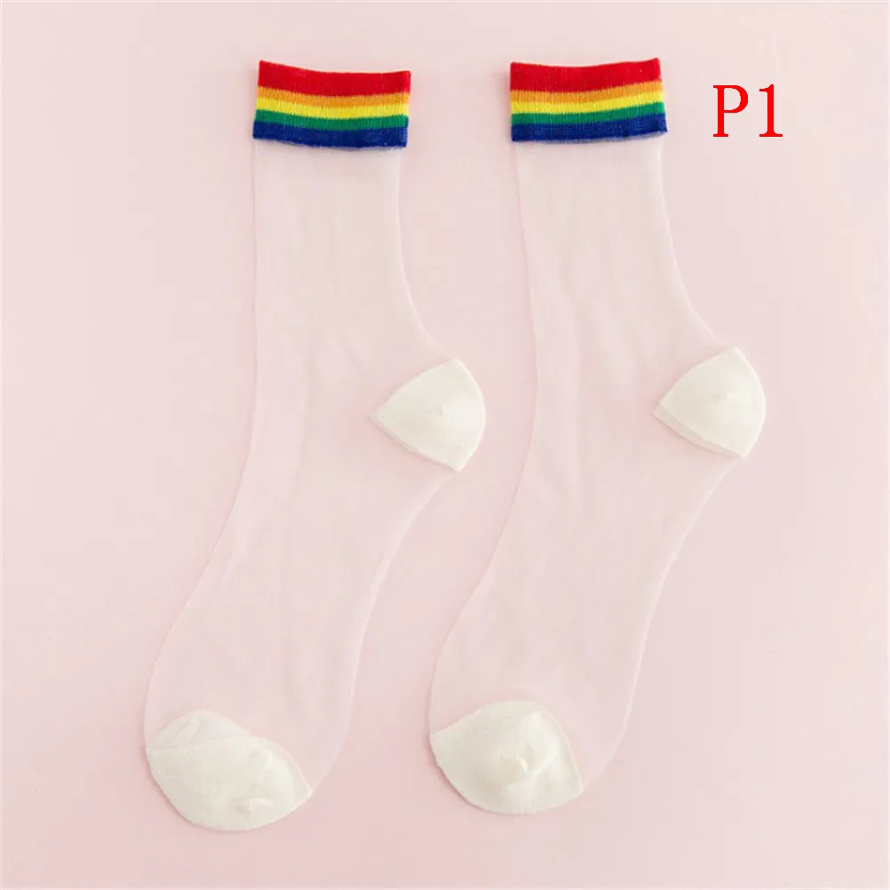 Летние модные тонкие носки до щиколотки прозрачные радужные полосатые короткие