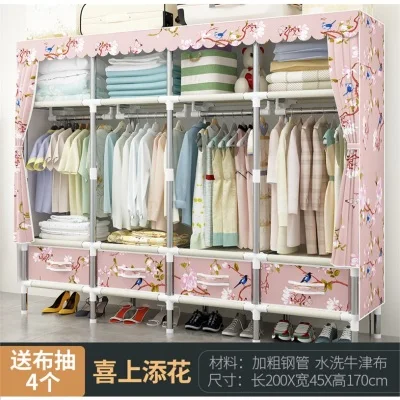 Cloth Wardrobe Simple Drawer Wild Assembly Storage Steel Thicken Double Rack Hanging | Мебель
