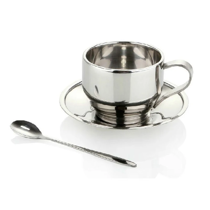 

Double Layer 304 Stainless Steel Coffee Cup and saucers Gold silver espresso cups Mug teacup design tazas de cafe home Drinking