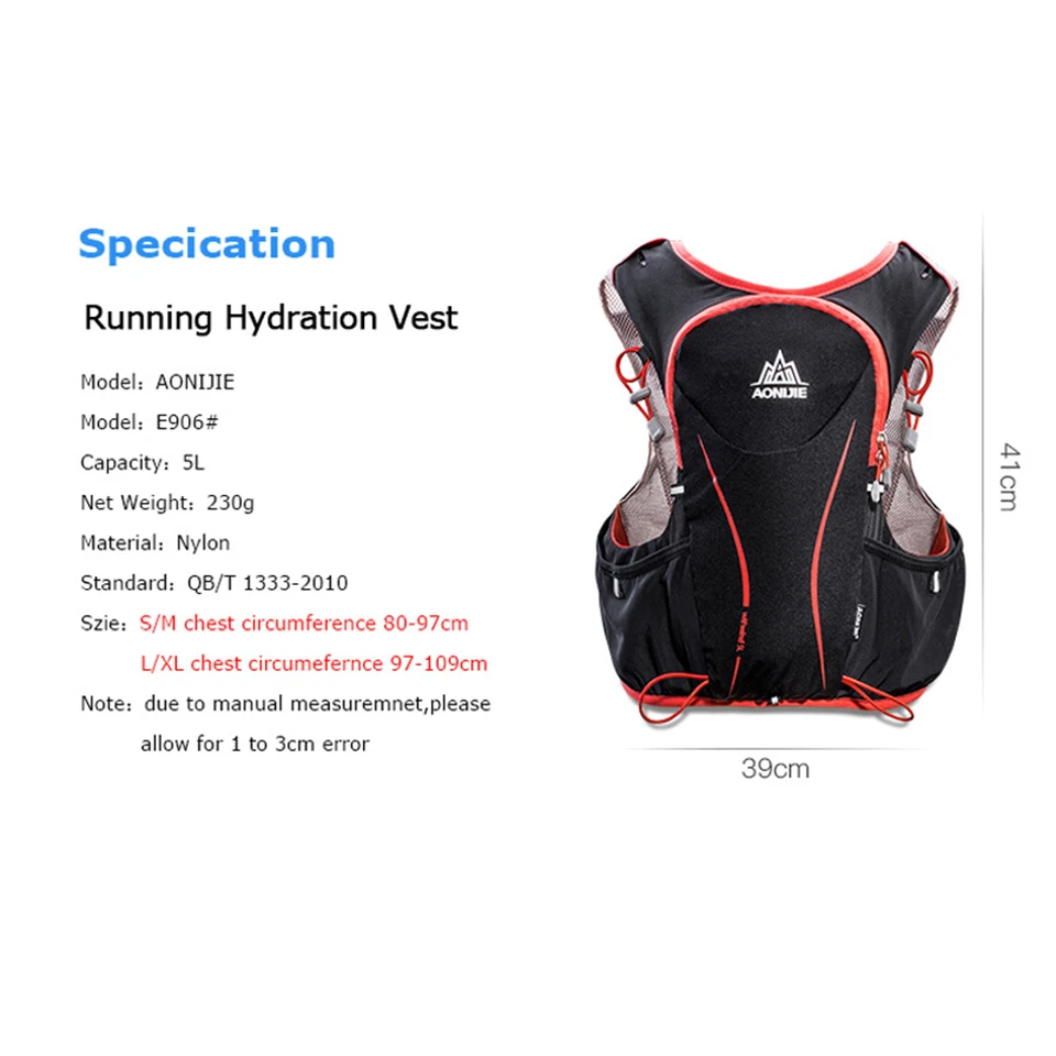 AONIJIE 5L Running Backpack Outdoor Hydration Sport Bag Lightweight Water Vest For Cycling Climbing Camping | Спорт и развлечения