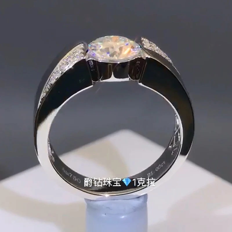 Мужское кольцо с бриллиантом 14 к белое золото 5 карат муассант классическое