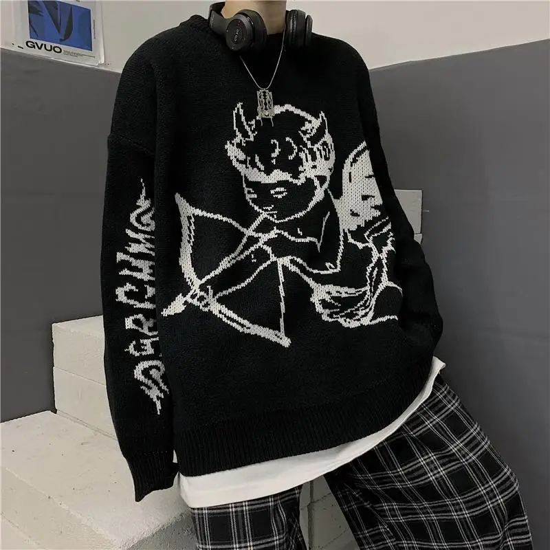 

Sweaters Women Streetwear Knitted Pullover Angel Jacquard Fashion Hip Hop Spring Autumn Harajuku Oversized Outwear Jumper