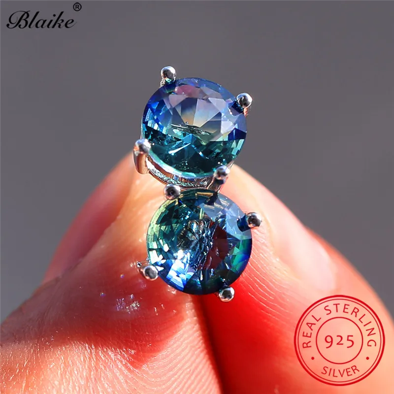 Женские круглые серьги-гвоздики Mystic Fire из стерлингового серебра 925 пробы с