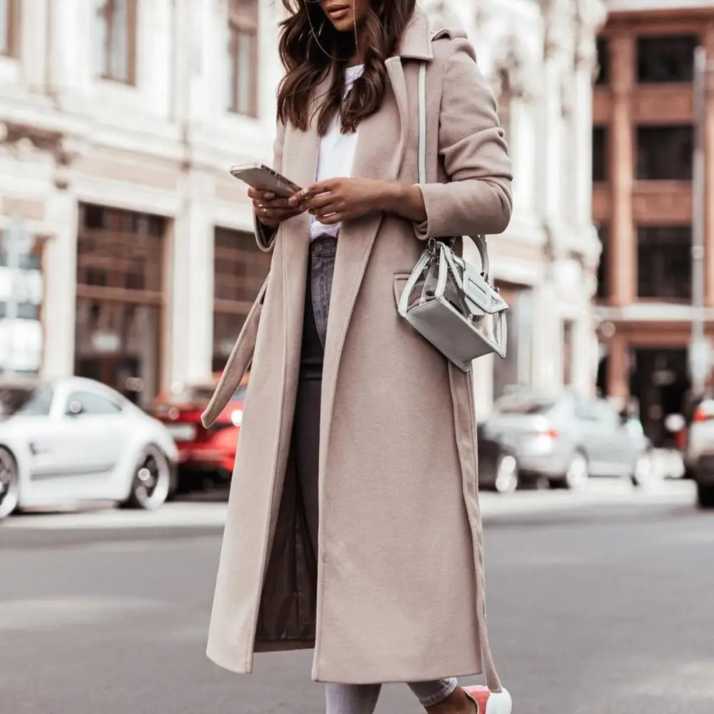 

Winter Elegant Long Sleeve Coat for Women Light Tan Office Lady Overcoat Plus Size Windproof Wool Coat Fashion Windbreaker 2021