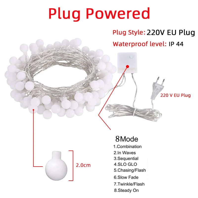 

10M 5M Ball LED Christmas Garland String Fairy Light Battery Flash Outdoor For Holiday Party New Year 's Wedding Decor