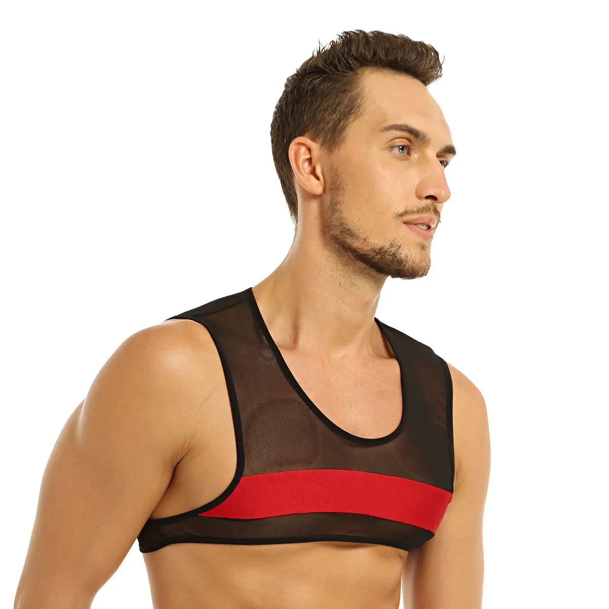 Жилет iiniim мужской без рукавов прозрачная сетчатая сетка короткий топ на