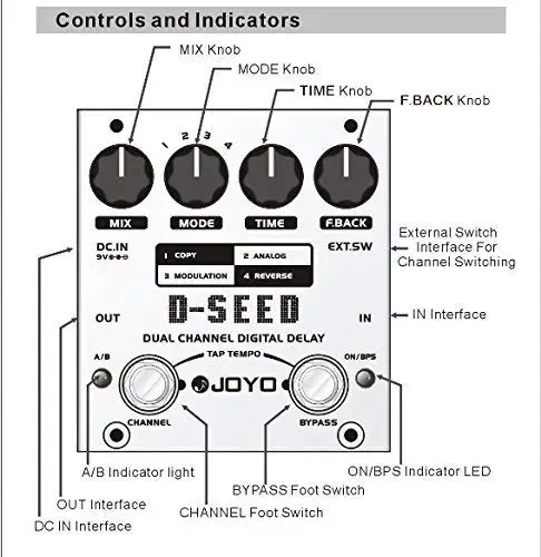 JOYO D-SEED цифровая двухканальная гитарная педаль с четырьмя режимами работы детали