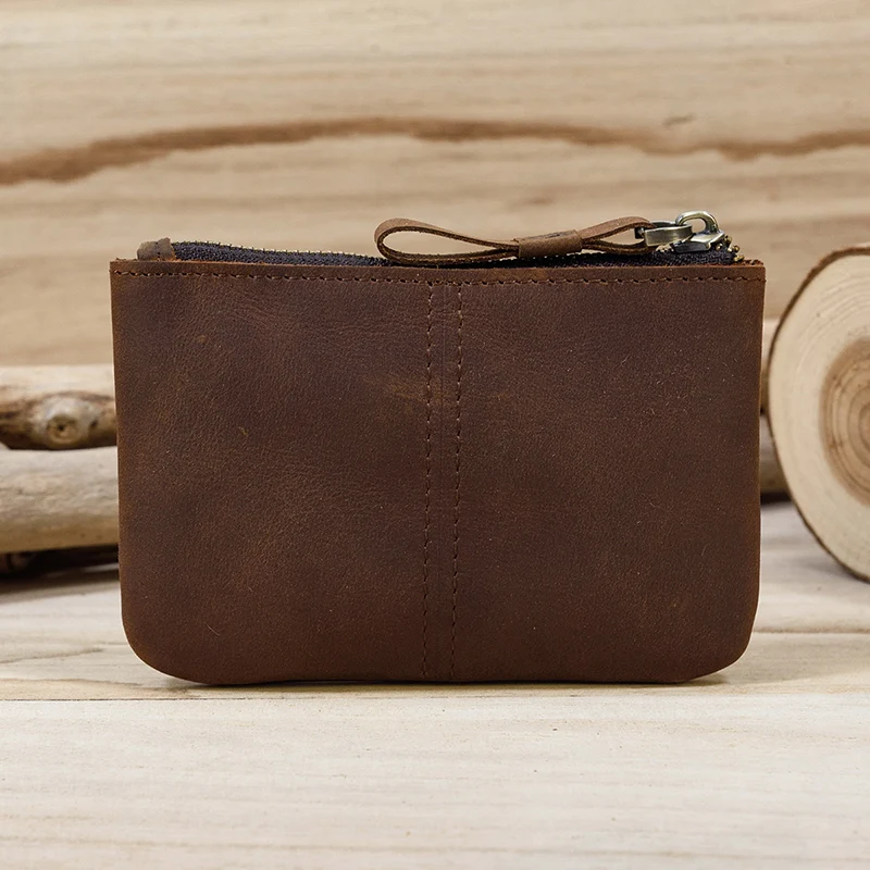 Men's Genuine Leather Zipper Coin Wallet Wowen natural Mini Short Purse Card Holder Change For Man Clutch Wallets | Багаж и сумки
