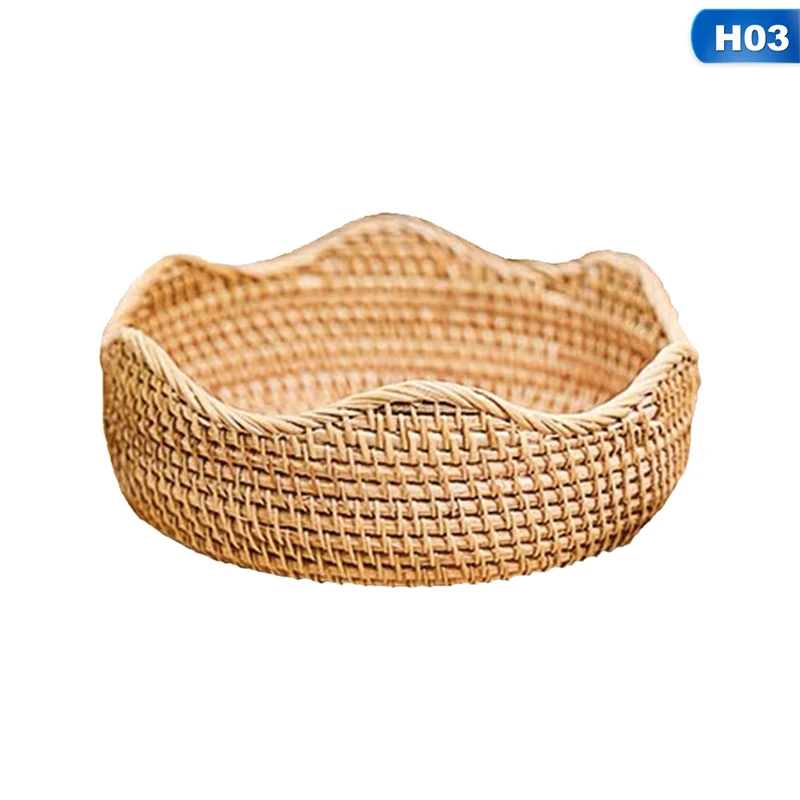 

Hand-Woven Storage Basket Rattan Storage Tray Wicker Baskets Bread Fruit Food Breakfast Display Box Handicrafts