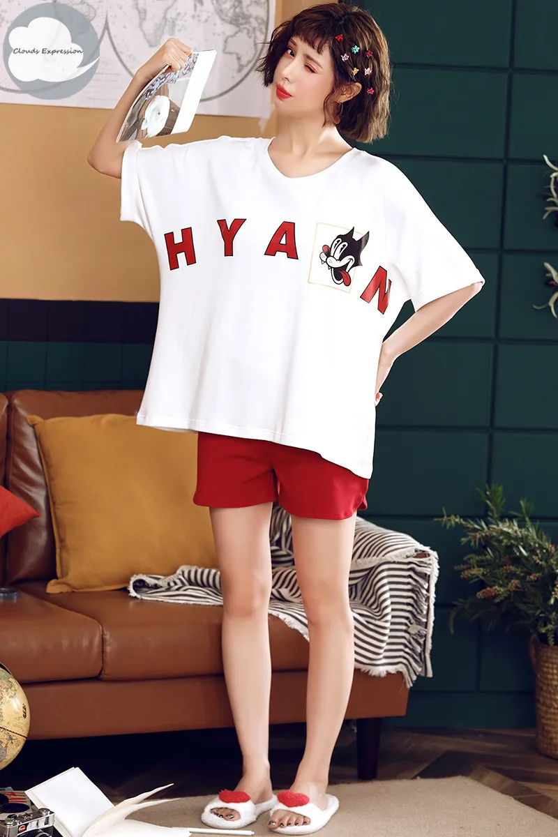 

Brand New 100% Cotton Young Sweet Ladies Letter Pajama Set Women's Pajamas Pyjama Nightgowns Pants Casual Pajama Sets Sleepwear