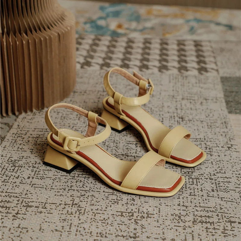 

Женские босоножки на толстом каблуке, французские классические туфли в стиле ретро, квадратный носок, шлепанцы, летняя обувь