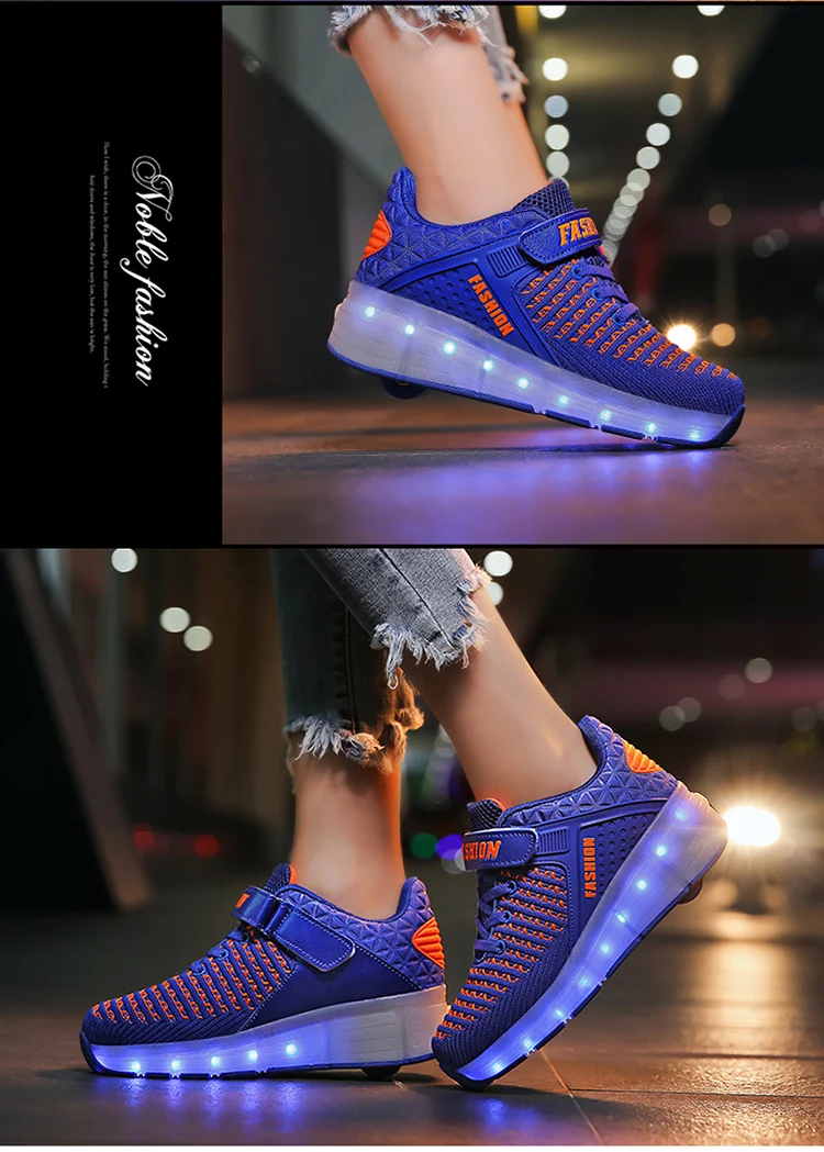 HYFMWZS Модные светодиодный Heelys обувь из дышащего материала, детское платье из двух спортивная обувь Съемная Детские Тонкие Туфли ролики срок производства тиража: 30-40