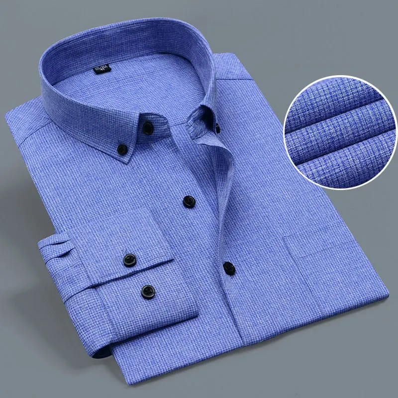 

Men's Long Sleeve Business Casual Shirts Non-iron Regular Fit Solid Color Button-down Collar Bamboo Fiber Elastic Dress Shirt