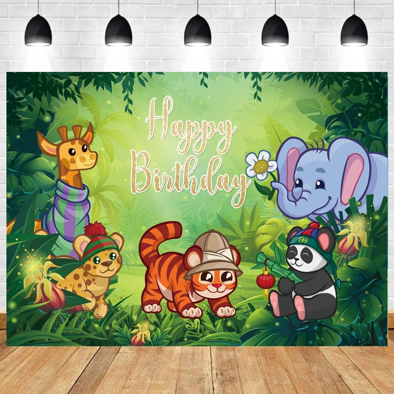 

Cartoon Animals Tiger Panda Elephant Backdrop Kids Child Birthday Party Decoration Photography Background Custom Banner Studio
