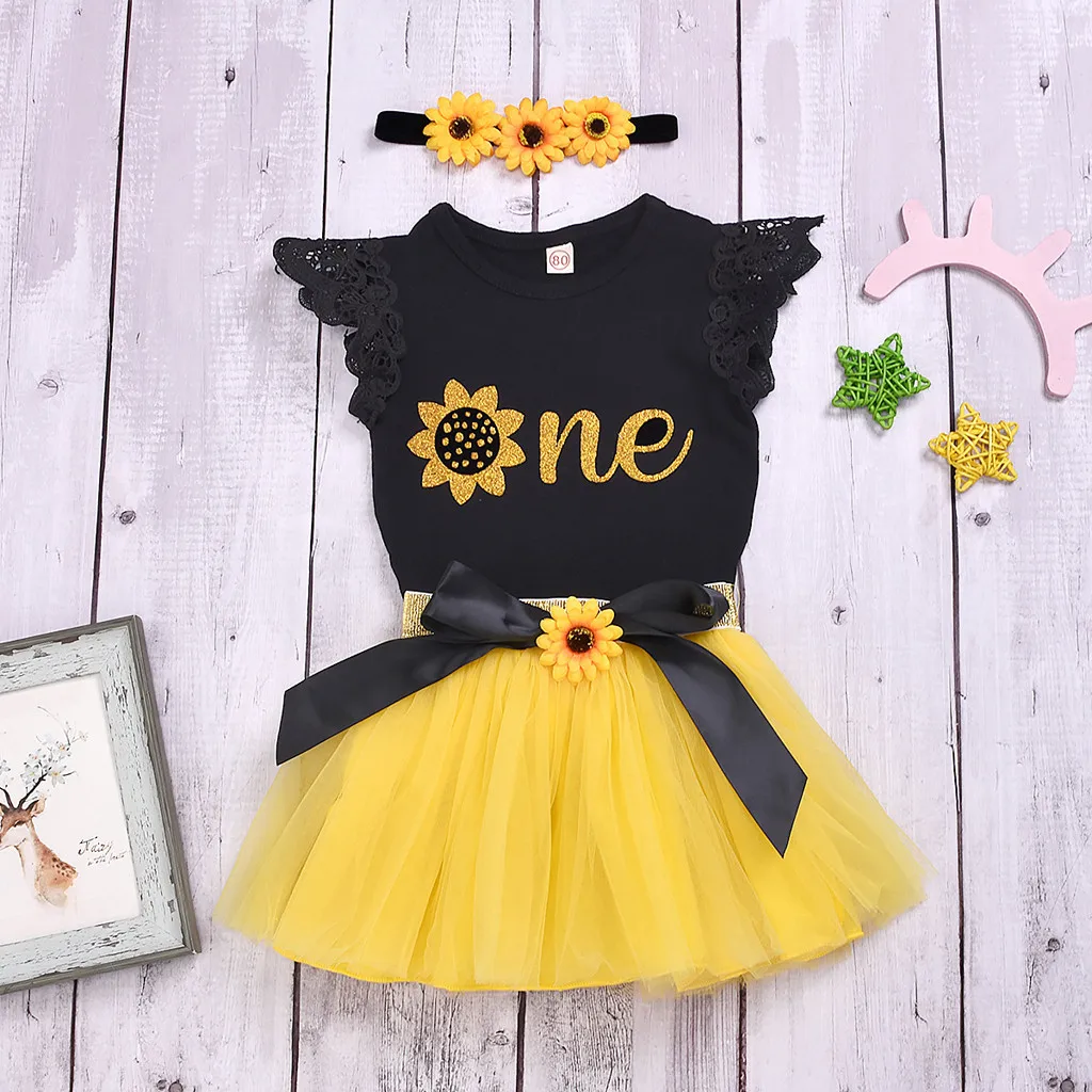 Комплект летней детской одежды с подсолнухами для девочек одежда новорожденных