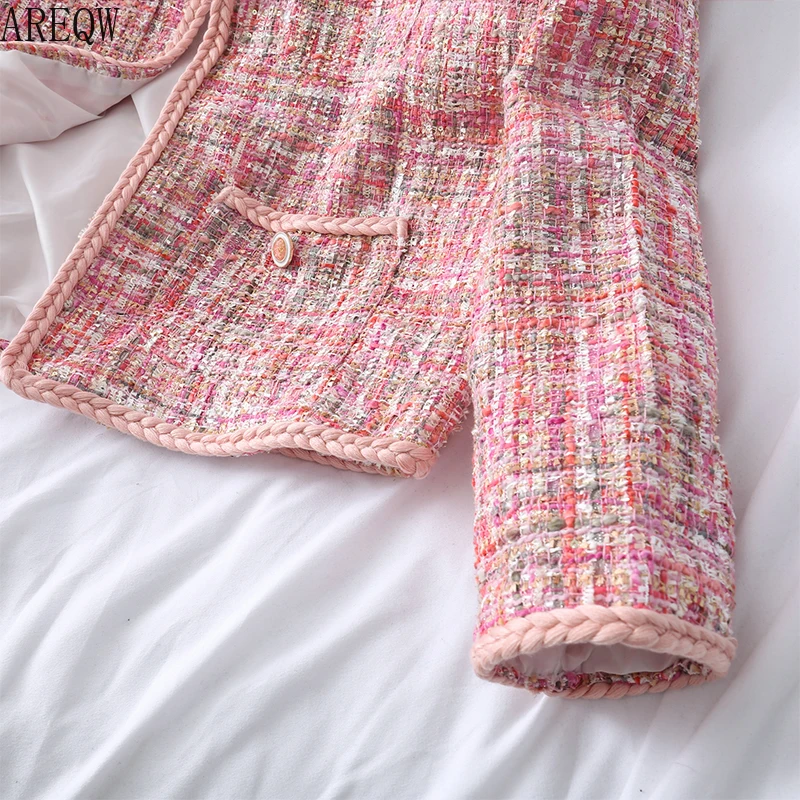 Французский стиль куртка женская 2019 осень ретро Твид Розовый Пальто и куртки