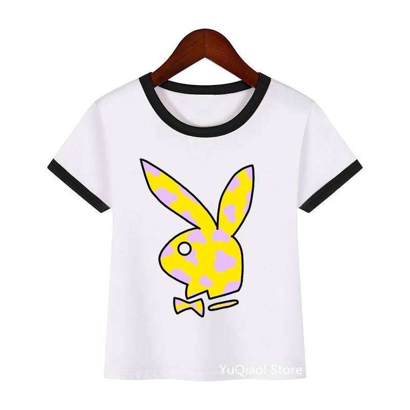 Camiseta kawaii con estampado de cabeza de conejo y leopardo para ni&ntilde;a, ropa con lazo rosa para ni&ntilde;a, ropa harajuku kawaii, camisetas divertidas-0