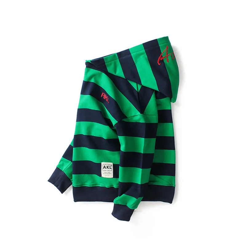 

Boys' Long-sleeved Sweater 2021 Autumn Winter New Youth Striped Letter Embroidery Hooded Sweater For 5-14 Years