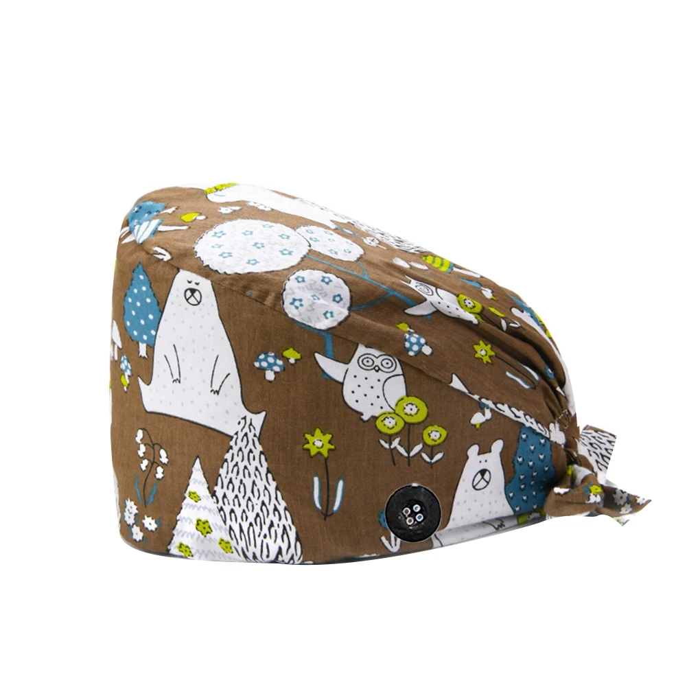 

Racoon Fox Print Sweat Absorbant Dust Proof Scrub Cap Button-s Adjustable Hat Sun Protector Cap