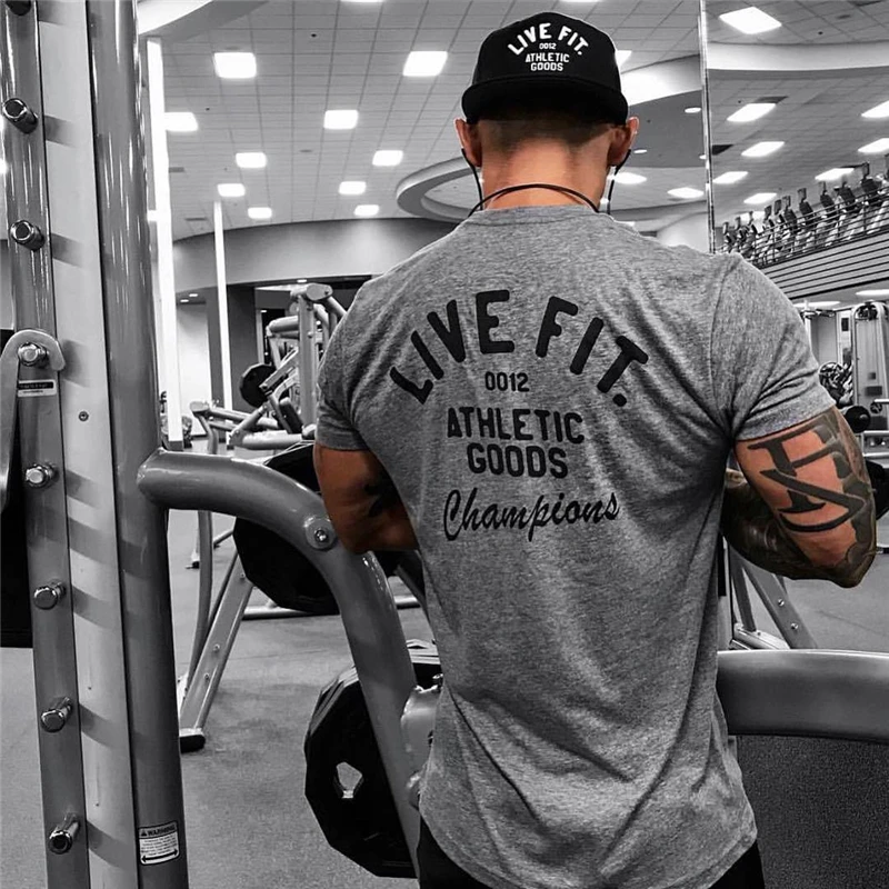 Мужская спортивная тренировочная хлопковая футболка с коротким рукавом мужская