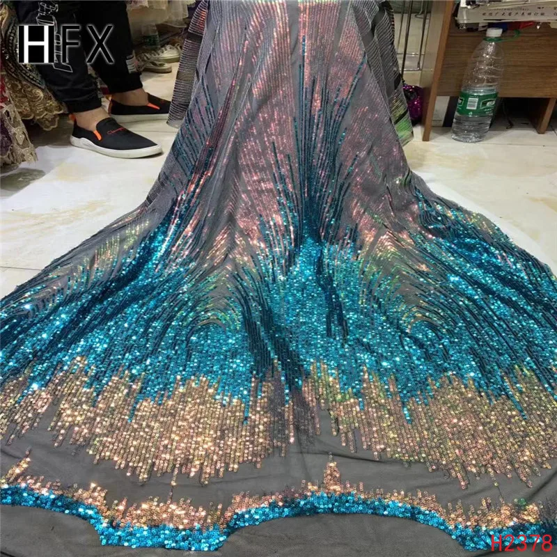 HFX нигерийская кружевная ткань 2019 высокого качества Кружева блестки тюль кружева