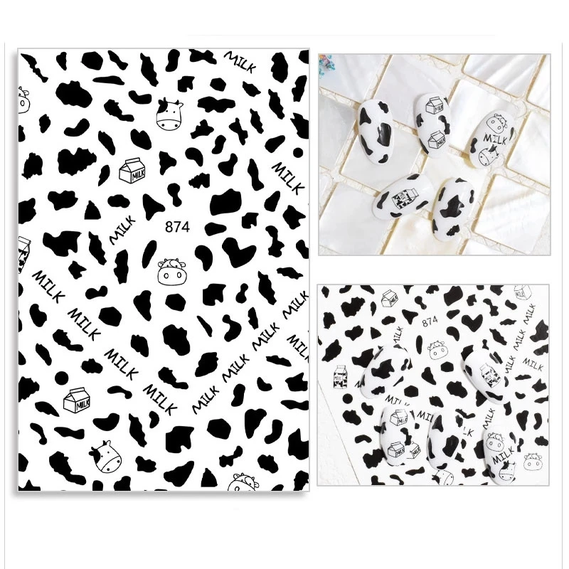 Cow Print Nails Sticker 3D Black White Mix Spots Animal Design Nail Stickers Decals Manicure Decoration Tool | Красота и здоровье