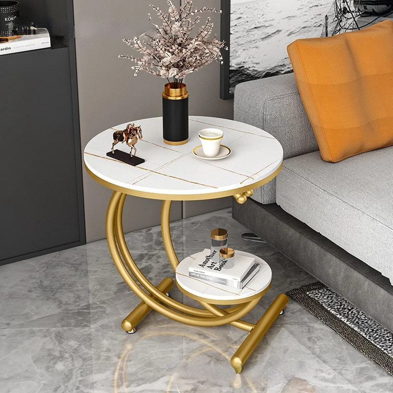 

Balcony Marble Light Coffee Tables Luxury Living Room Furniture Simple Sofa Side Table Small Round Corner Table Bedside Table