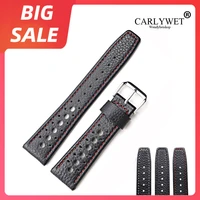 carlywet 20 22mm topluxury real calf leather handmade white stitches wrist watch band strap belt for rolex omega iwc tag heuer