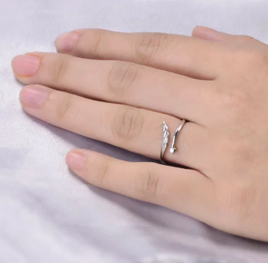 

ModaOne Real 925 Sterling Silver Angel Wings Heart Rings For Women Korean Thin Finger Elegant Resizable Jewelry For Kids